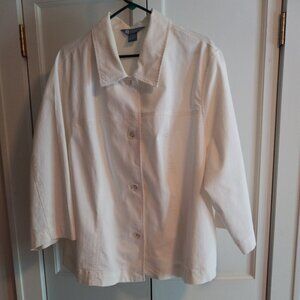 Koret Woman 26W White Jacket 3/4 Sleeves Cotton/Poly/Spandex, Machine Wash 4X
